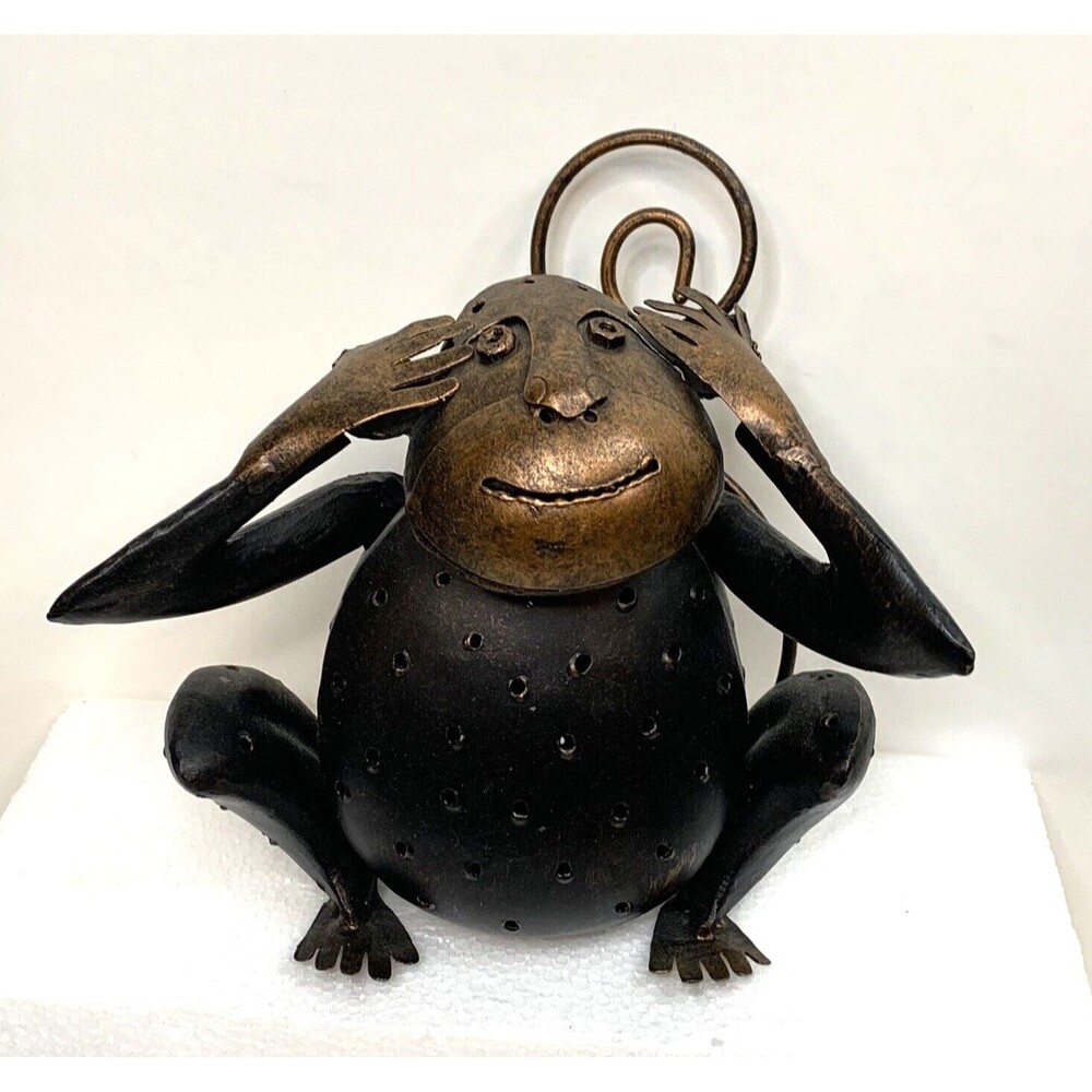 Metal 6" Monkey Hear No Evil Candle Holder Copper Industrial Decor Chimp